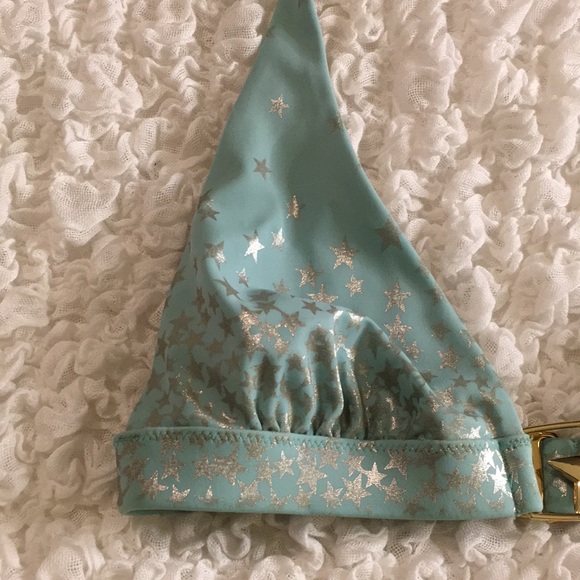 Mint Blue and Silver Stars Bikini Top - Picture 3 of 9